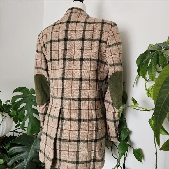 Vintage Virgin Wool 60s 70s Plaid Ladies Blazer Jacket Elbow Patches Designer Eq - Picture 14 of 14